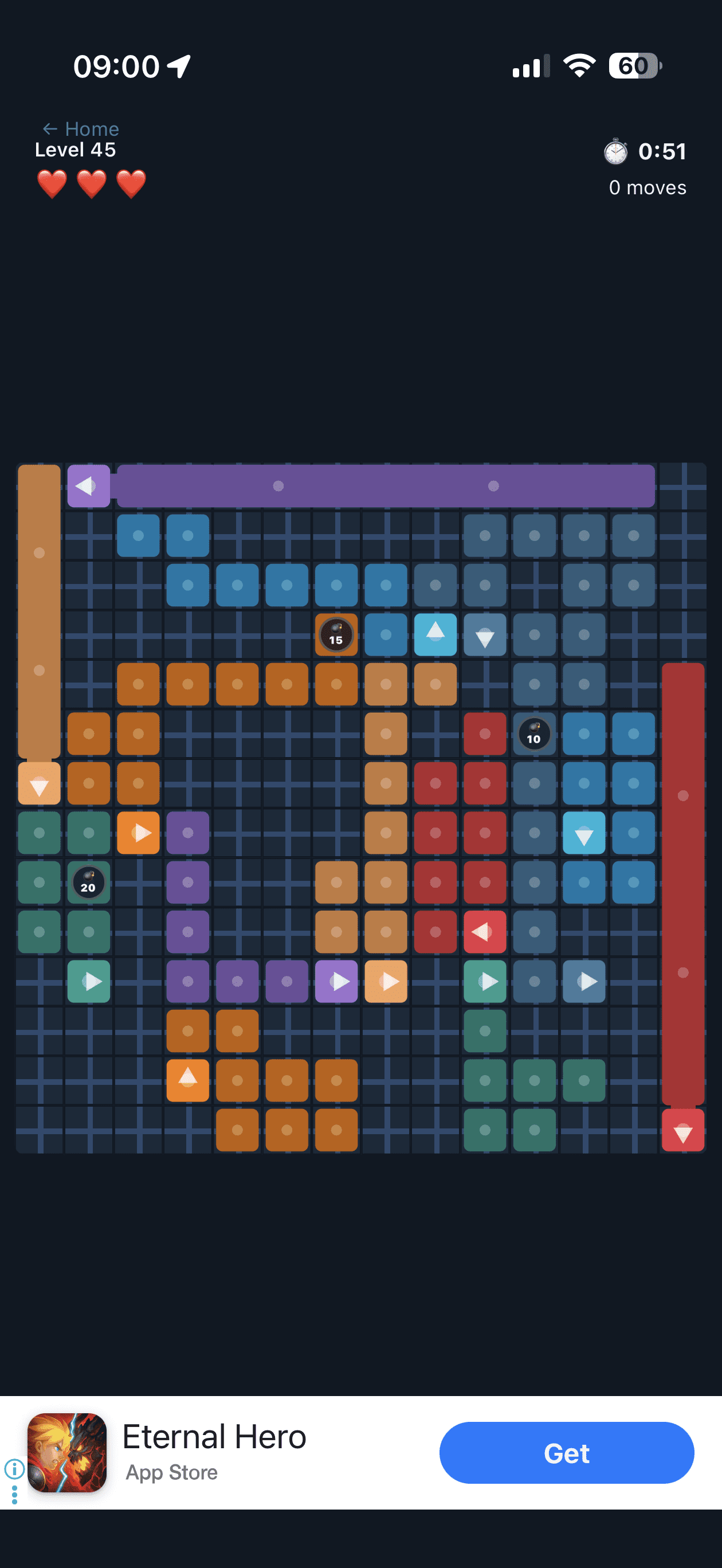 Trains Out level 45 - crowded grid